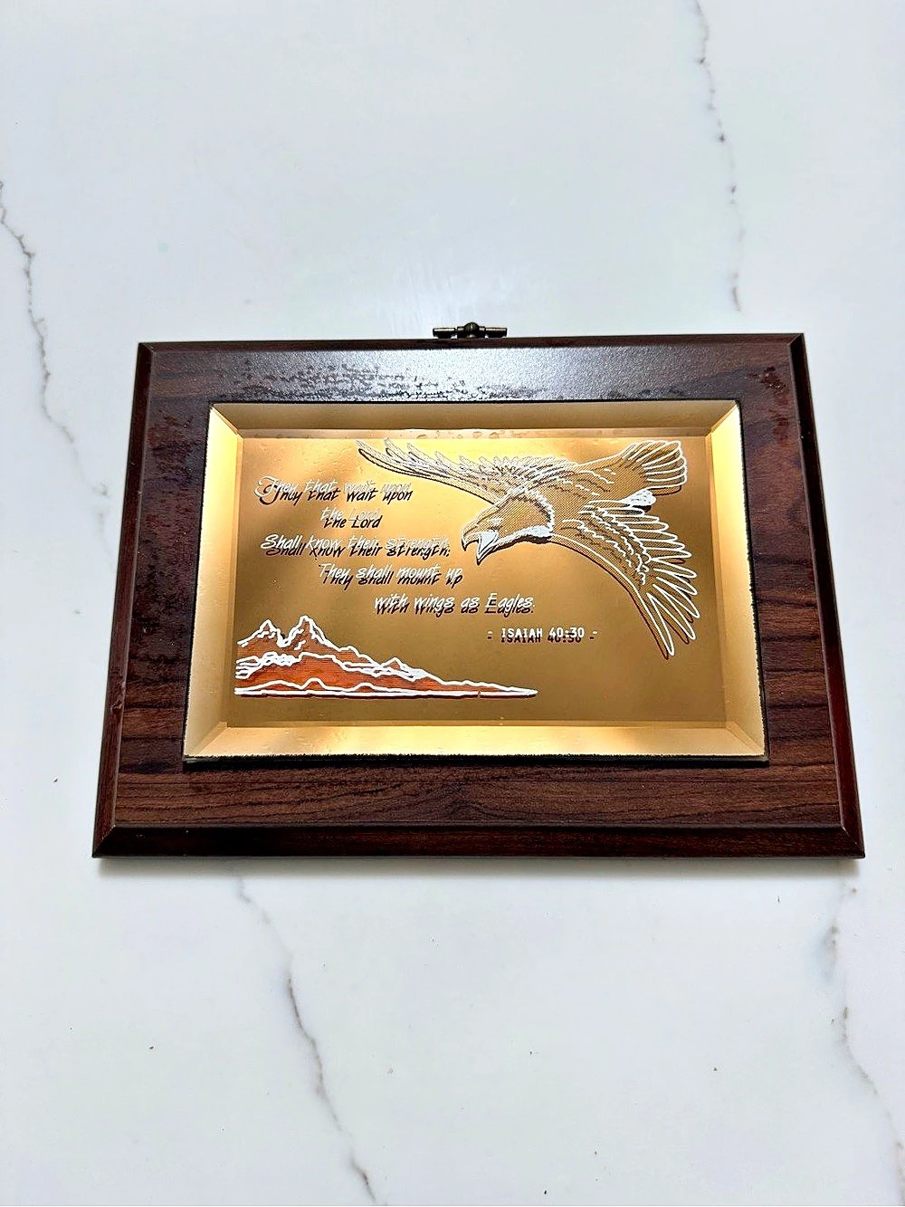 Framed Crane Wall Plaque in Brown & Gold